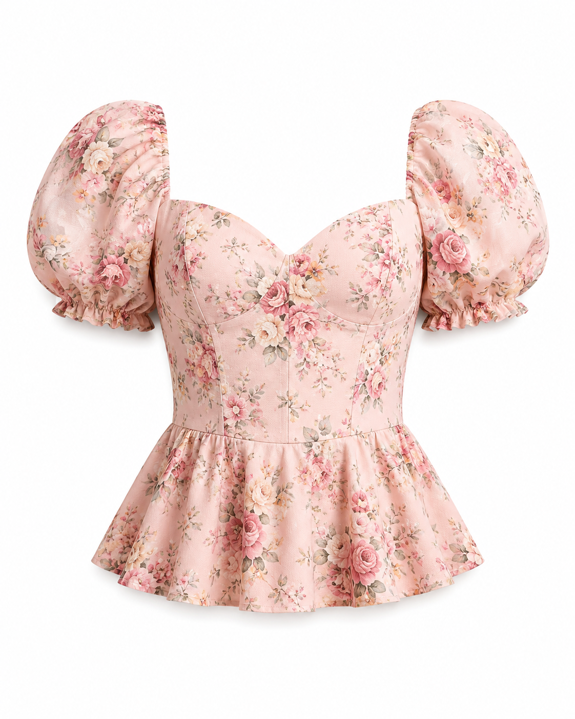 Floral Puff Sleeve Peplum Top