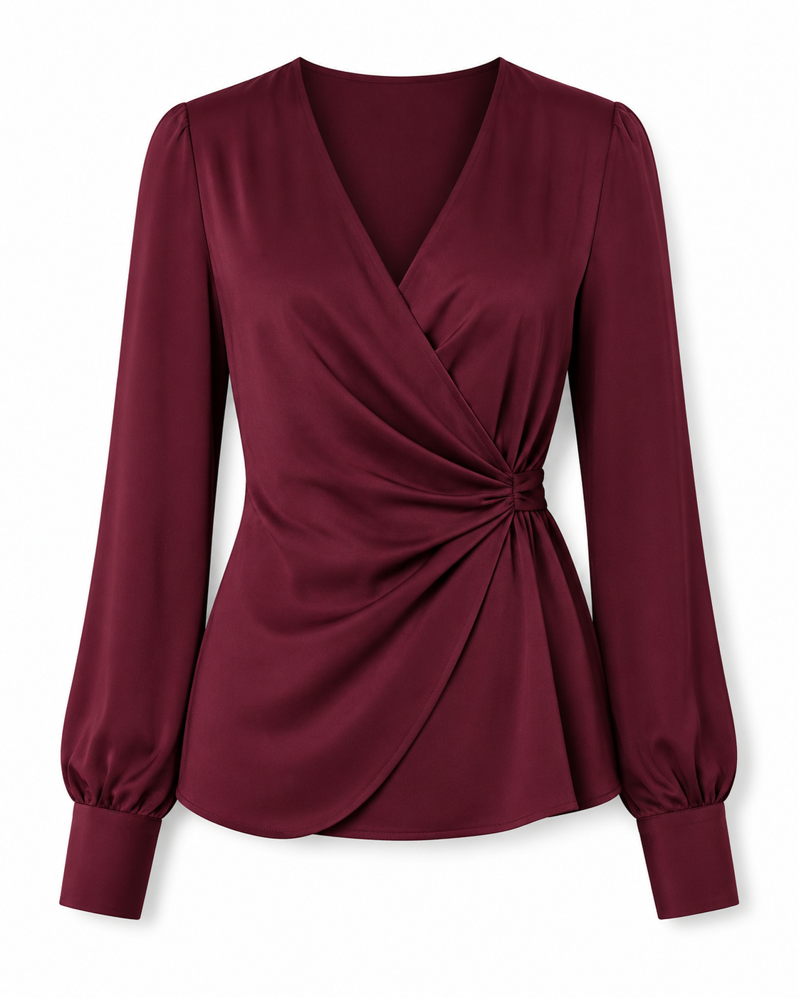 Wrap-Front Long Sleeve Blouse